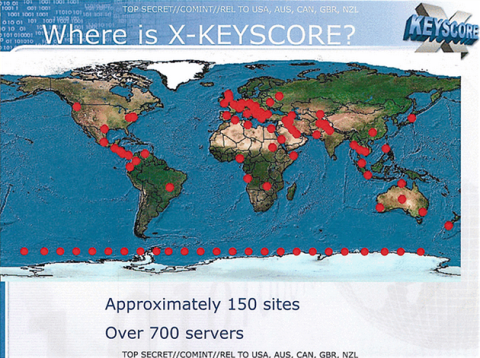 Rozmístění serverů, které umožňují sběr a uchování dat pro sledovací program XKeyscore (stav z roku 2008), foto: NSA, The Guardian.