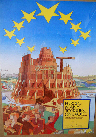 Málo známý propagační plakát EU má symboliku dokonce dvojnásobnou: Babylonskou věž, která je v Biblickém Janově zjevení jasně spojena se Satanem. A pak dokonce i reverzní negativní pentagram, jakožto hlavní symbol satanismu... všímejte si převrácených hvězd! Tohle je silné kafe!