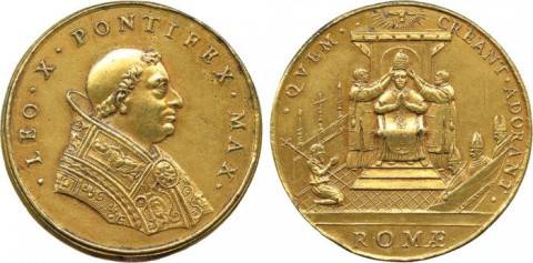 papal medal-LEO X PONTIFEX MAX QVEM CREANT ADORANT ROMAE