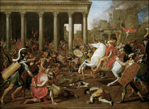 Destruction of the Temple in Jerusalem is a historical event, described by Josephus Flavius in The Wars. As predicted by Jesus, Roman Emperor Titus conquered Jerusalem in 70 AD. Over 1.5 million Jews were killed in the campaign. Author: Nicolas Poussin. 1640s. Oil on canvas. Kunsthistorisches Museum, Vienna, Austria.