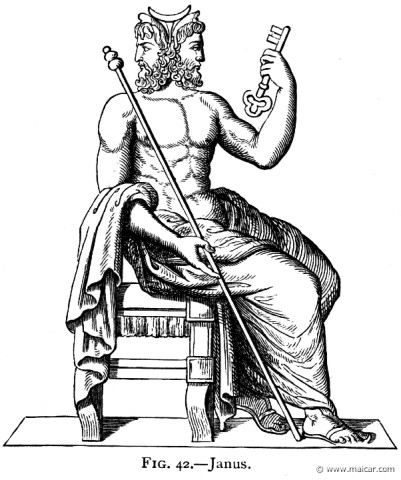 Janus with a key. Alexander S. Murray, Manual of Mythology (1898)